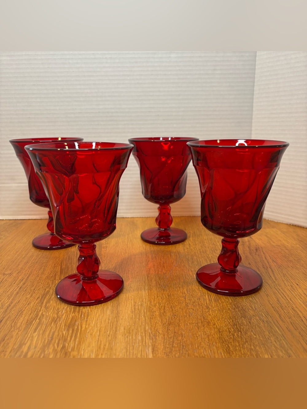 Vintage Set of 4 Fostoria Jamestown Ruby Red 5 7/8” X 4” Water Goblets Glasses